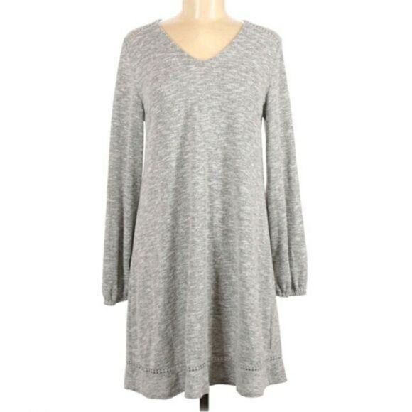 Chelsea & Violet Marl Knit Keyhole Cutout Ladder Lace Shift Dress Gray Sz M - Picture 3 of 11